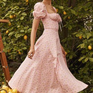 House of CB 'Tallulah' Pink Floral Puff Sleeve Midi Dress
